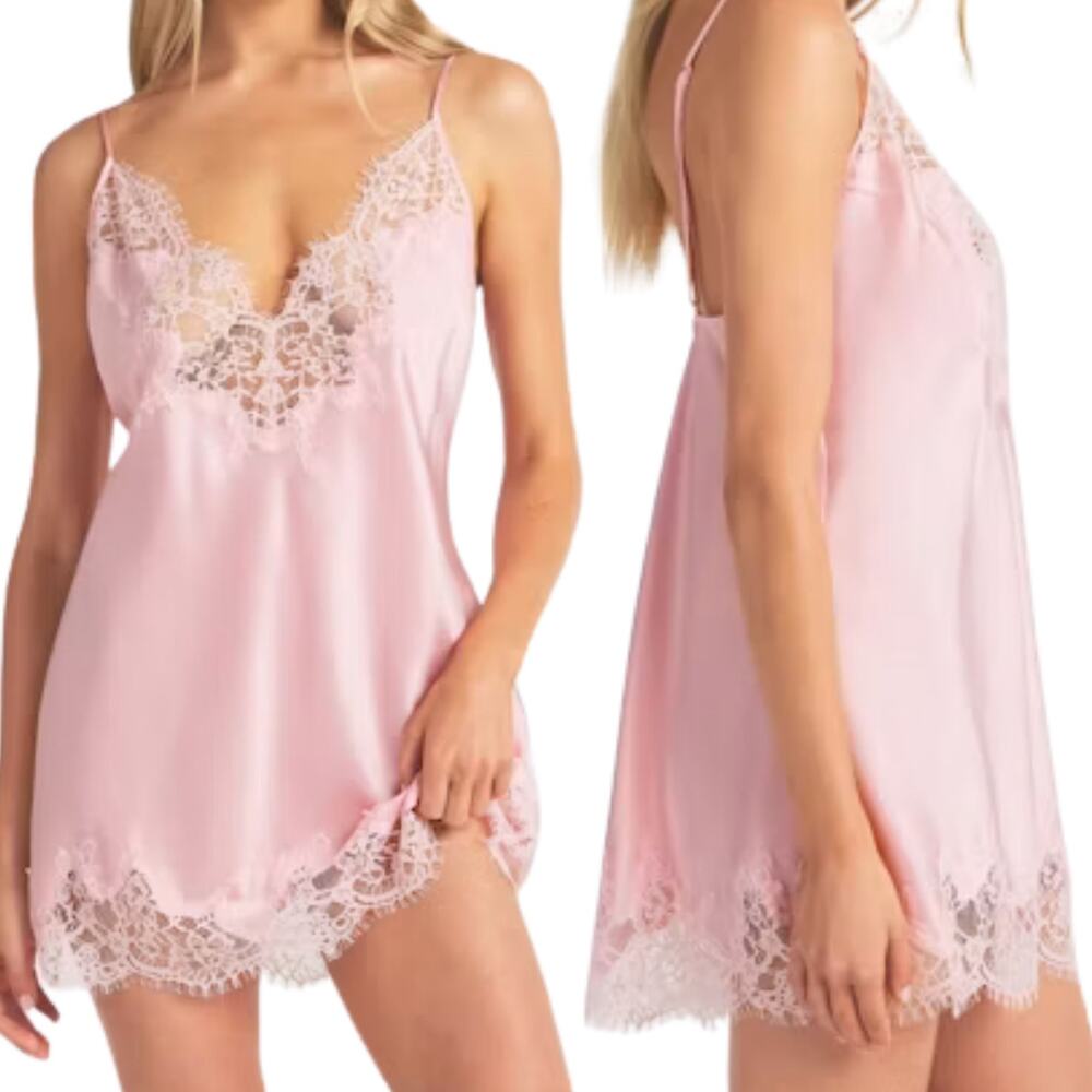 SKIMS Silk Lace Mini Slip Dress Womens XS Peony Pink NWT Sold Out